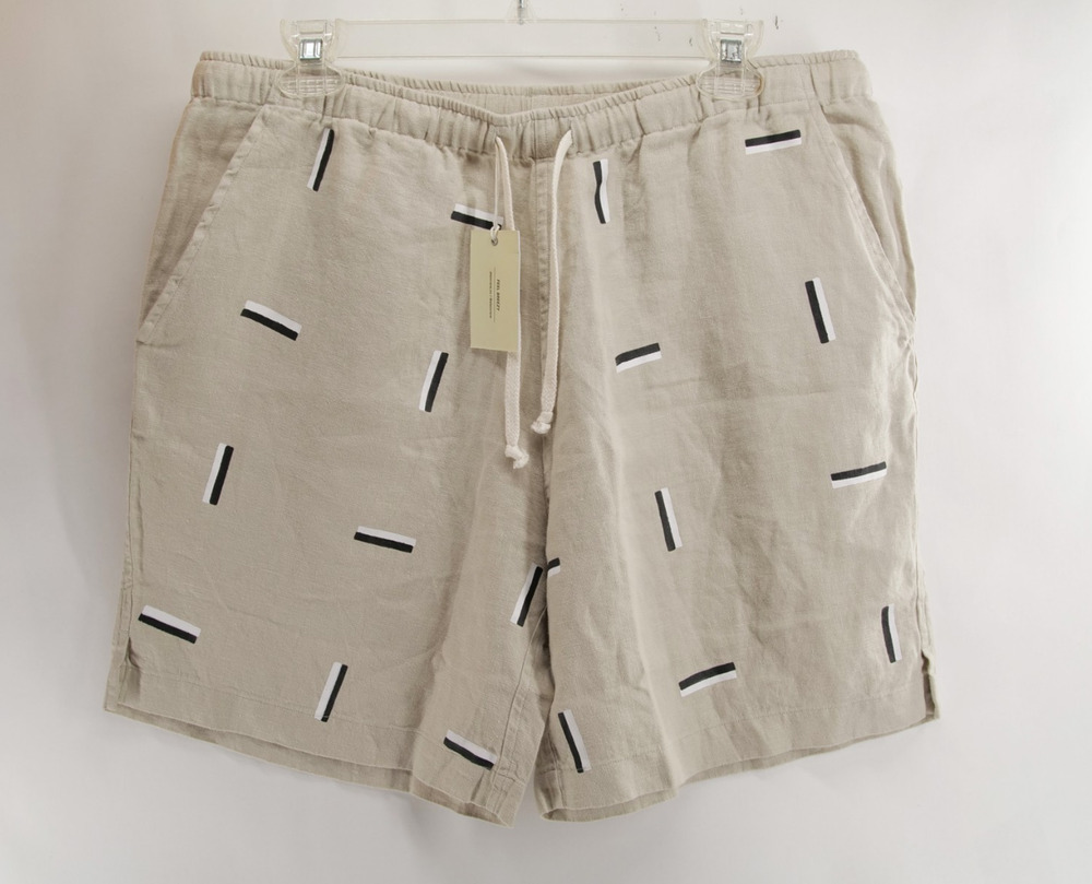 ALEX CRANE NWT Mens XL Beige Abstract Linen Drawstring Relaxed Fit Casual Shorts
